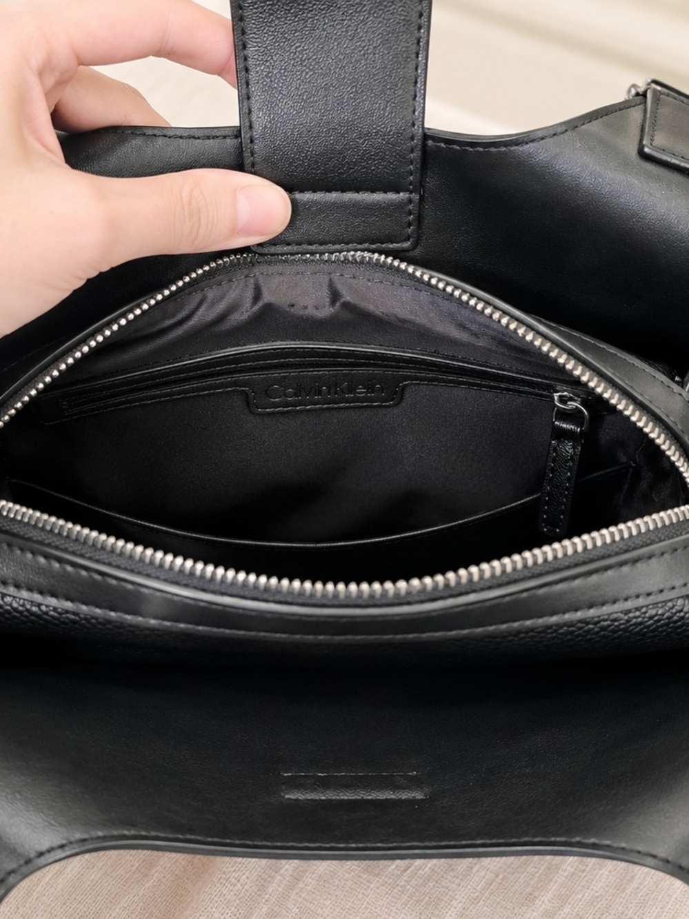 Calvin Klein Black Braided Handle Shoulder Bag Pebbled Vegan Leather Tote - Picture 5 of 8